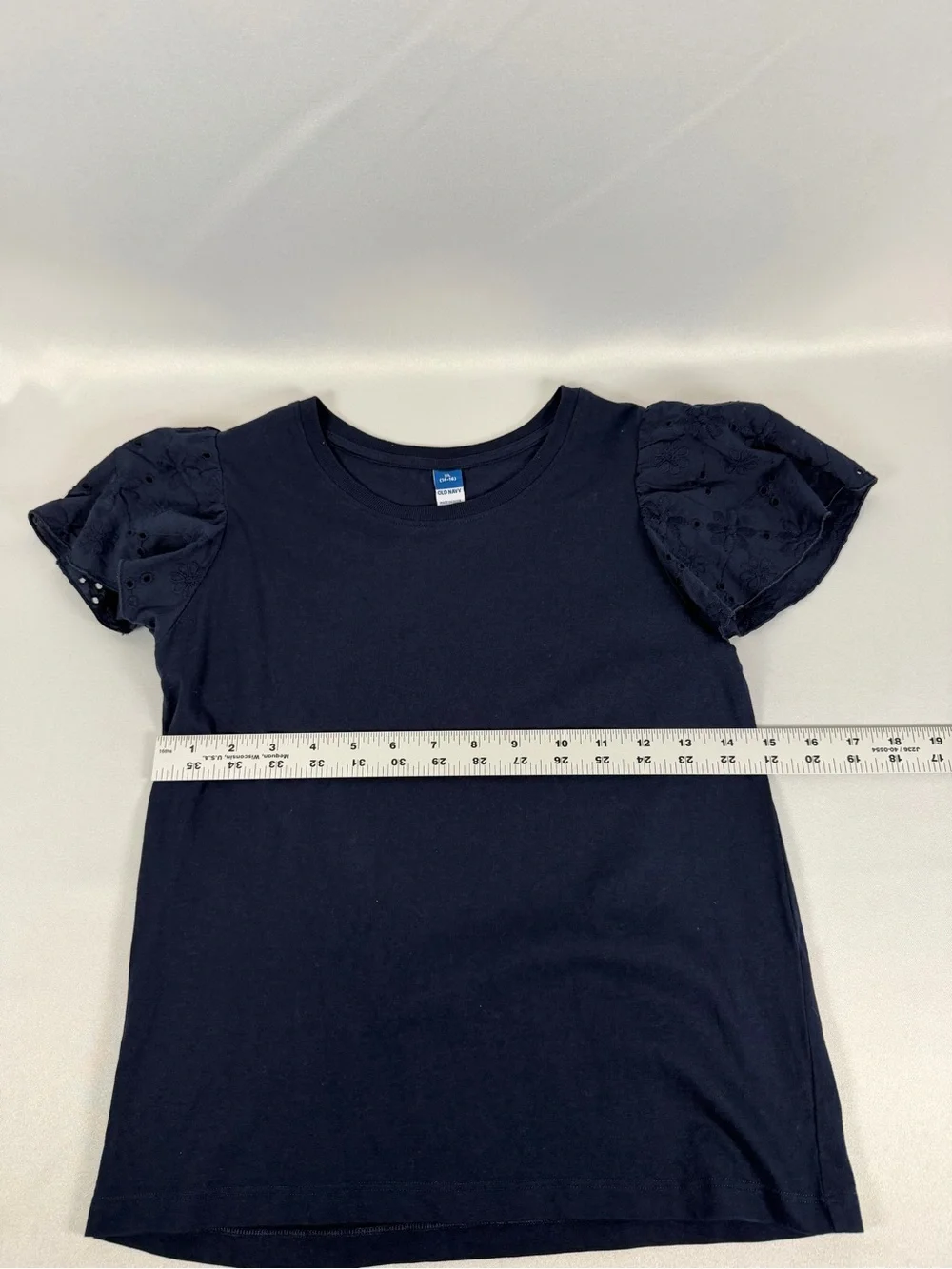 Old Navy Girls Navy Eyelet Flutter‑Sleeve Tee | Size XL